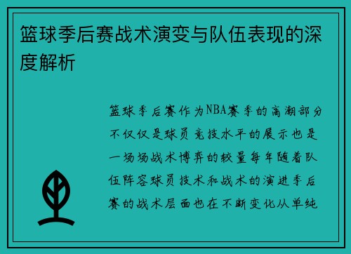 篮球季后赛战术演变与队伍表现的深度解析