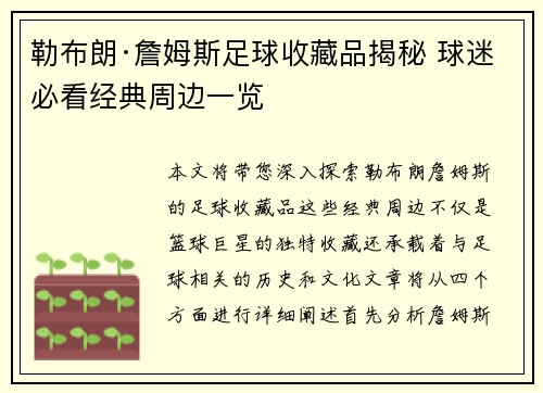 勒布朗·詹姆斯足球收藏品揭秘 球迷必看经典周边一览